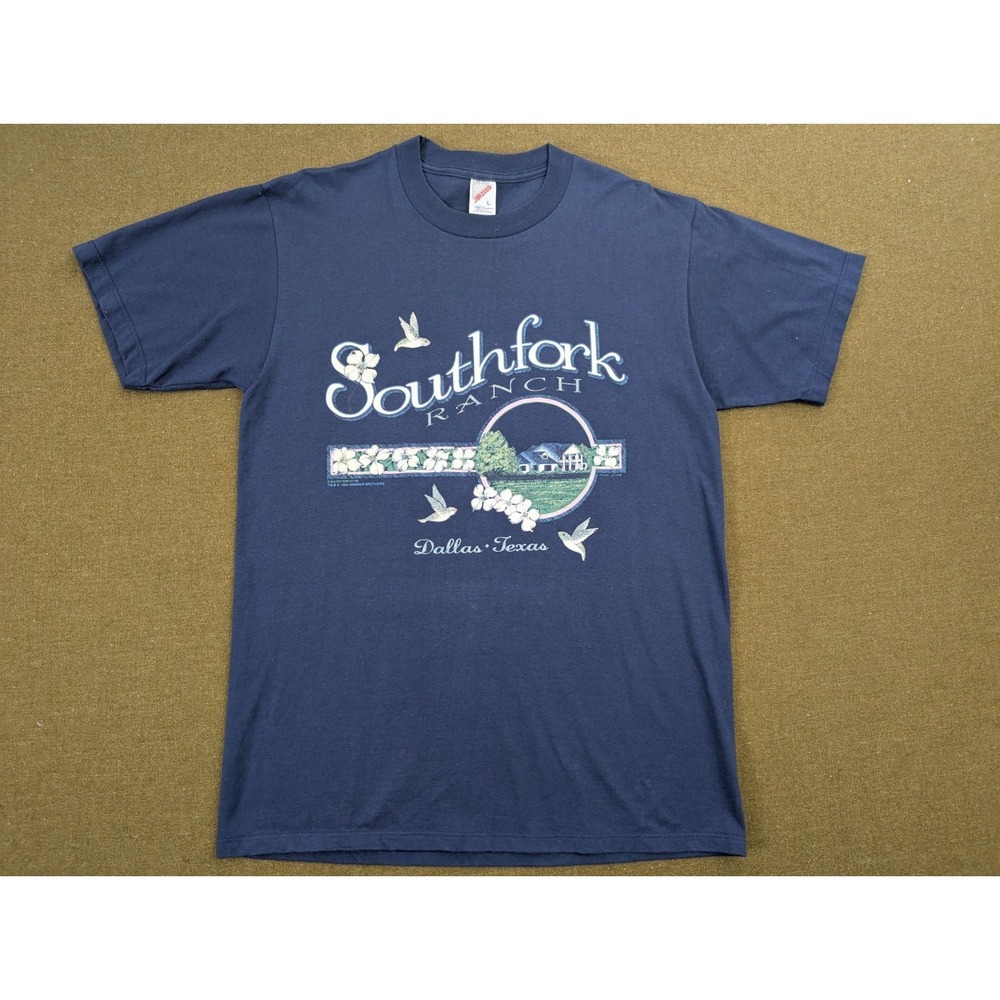 Single Stitch Vintage 90s Jerzees Southfork Ranch Dallas Texas Glitter Graphic